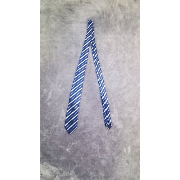 Hugo Boss Tie Men's Blue Stripe 100% Silk Necktie Luxury Made In Italy C24-9 - Picture 1 of 5